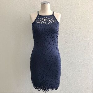 Lilly Pulitzer Pearl Shift Dress Size XXS Navy Blue Laser Cut Sleeveless